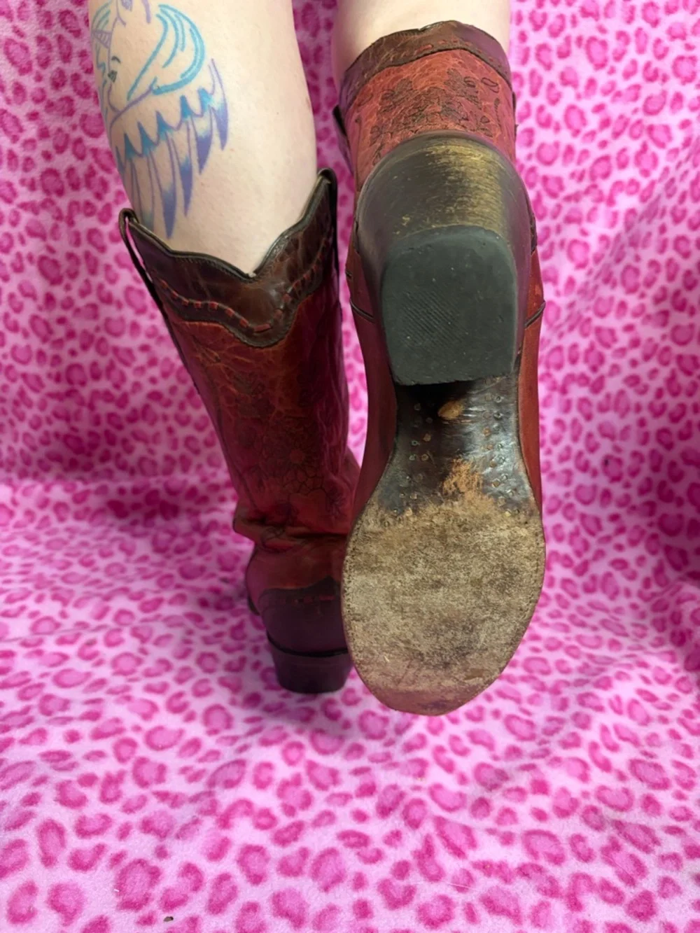 Corral Two Toned Brown Leather Cowgirl Boots Sz 9 - Picture 6 of 10